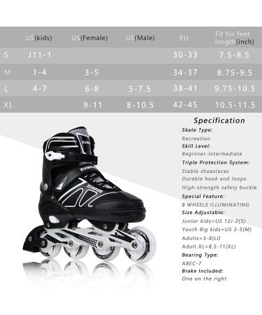KIKSTYO Adjustable Inline Skates | Full Light Up Wheels | X-Large Size | Black Roller Skates for Kids, Adults, Women, and Boys - Buy Online on GoSupps.com