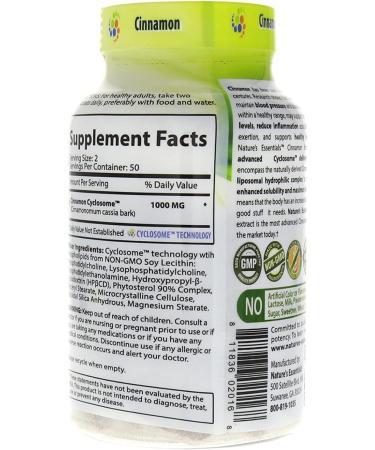 NATURE'S ESSENTIALS Cinnamon 1000mg | Heart Health Support | Advanced Cyclosome Liposomal Delivery | Non-GMO Gluten Free Vegetarian | 100 Tablets (2 Pack) - Buy Online on GoSupps.com