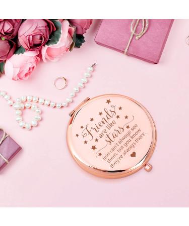 Friendship Gift: Rose Gold Engraved Travel Makeup Mirror - Friends Are Like Stars - Compact Cosmetic Mirror for Women - Ideal Birthday, Christmas or Graduation Gift - Buy Online on GoSupps.com