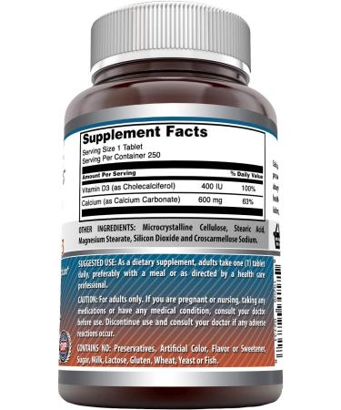 Amazing Formulas Calcium with Vitamin D3 Supplement - 250 Tablets, Supports Bone Health, Muscle Function, and Calcium Absorption - Pack of 1 - Buy Online on GoSupps.com
