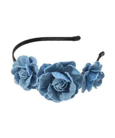 HUANIZI Rose Shape Blue Headbands for Woman Girl Washed-Denim Hairband for Spa Hair Hoop Multipurpose Hairband for Taking Photo
