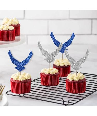 United States Air Force Cupcake Toppers USAF Wing Cupcake Topper Centerpiece Air Force Party Decor Retirements Party Decoration - Silver & Black Glitter - Buy Online on GoSupps.com