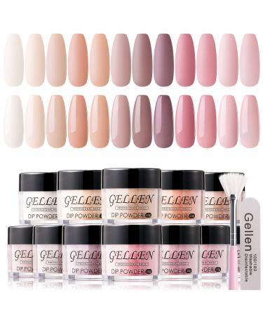 Gellen Nude Dip Powder Nail Kit, 12 Colors Acrylic Dipping Powder Nail Kit, Fall Winter Nail Dip Powder Colors - Classic Nudes Dip Manicure