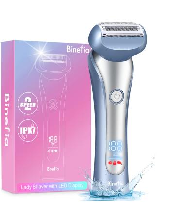 Electric Razor for Women with LED Display - Binefa Cordless Women Shaver with 2 Modes for Legs, Underarms, Wet and Dry Bikini Trimmer, Portable Hair Removal, Ladies Shaver USB Charged for 100 Days… Sky Blue