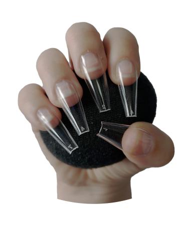 600 Pieces COFFIN Extra Long Tapered CLEAR Full Cover False Nails Glue On Tips - Professional Salon & Home Use.