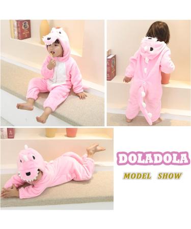 Doladola Unisex Toddler Costume: Flannel Animal Hooded Romper in Pink Dinosaur | 24-30 Months - Buy Online on GoSupps.com