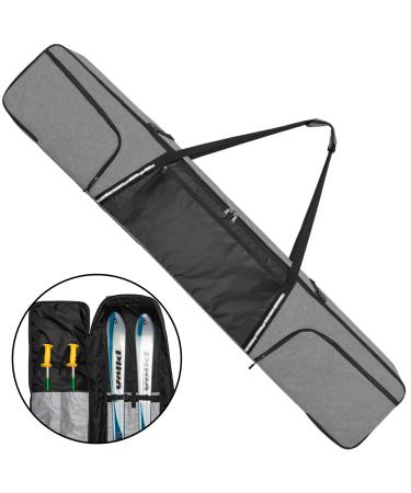 DSLEAF Ski Bag Holds A Board or A Pair of Skis, Snowboard Bag for Air Travel with Zippered Pockets for Goggles, Gloves and Other Essentials Grey