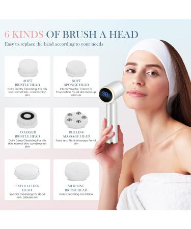 Facial Cleansing Brush Electric Face Cleanser with 6 Exfoliating Brush Heads USB Rechargeable Face Brush with 3 Speed Levels Waterproof Facial Brush LCD Display 360 Rotating Facial Brush for Cleaning - Buy Online on GoSupps.com