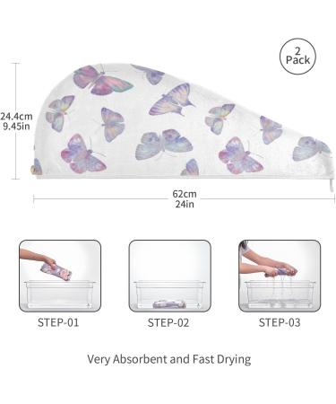 Butterflies Dry Hair Cap Set - 2 Piece Quick Drying Towel & Button Headband | Super Absorbent Soft & Comfortable for All Hair Types - Buy Online on GoSupps.com