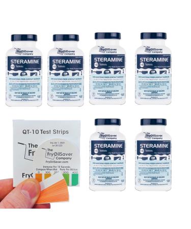 FryOilSaver Co. Sanitizing Kit Steramine Sanitizing Tablets and QT-10 Test Strips. 1G-QT-10 800 Tablets (Pack of 6 Bottles and 30 Test Strips) 150 Count (Pack of 6)