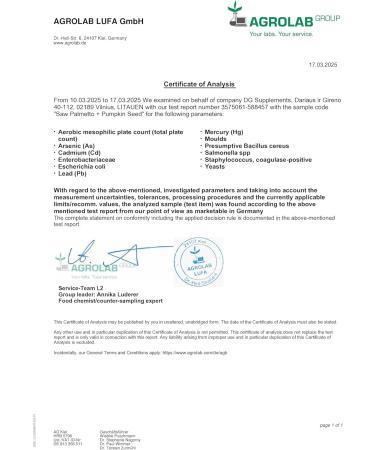 Saw Palmetto (Palmier Nain) & Graines de Citrouille | 500 mg extrait (4:1 et 10:1) | 120 v g capsules | soutien de la prostate et des voies urinaires | Test en laboratoire | Certifi GMP - Buy Online on GoSupps.com