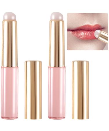 2pcs Silicone Lip Brush Portable Round Head Lip Applicator with Cover Reusable Lip Makeup Brushes Applicator Makeup Tool for Lipstick Lip Gloss Balm Mask Manicure Eyeshadow Concealer- Pink
