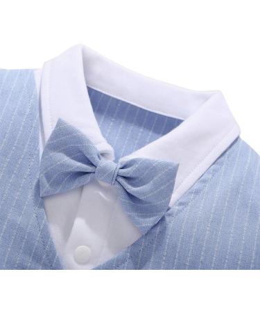 AmzBarley Baby Boys Gentleman Outfit Suit | Dress Shirt Pants Vest Bowtie Tuxedo Rompers | Blue | 1-2 Years - Buy Online on GoSupps.com