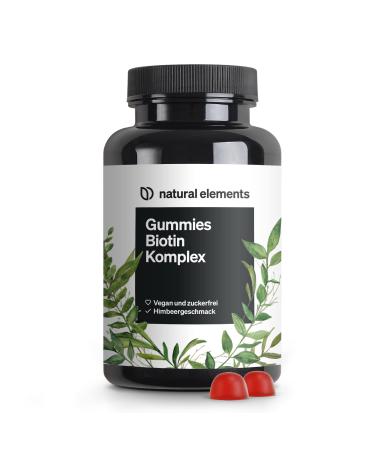 Natural elements Biotin hair rubber - 120 vegan sugar -free gummy bears with 5000 g biotin per daily dose - with raspberry taste - produced in Germany