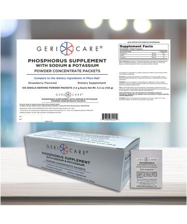 GeriCare Phosphorus Supplement Powder with Sodium & Potassium 100 Count Strawberry-Flavored 1.5g Packets for Bone Nerve and Muscle Support Easy-to-Mix Electrolyte Formula - Buy Online on GoSupps.com