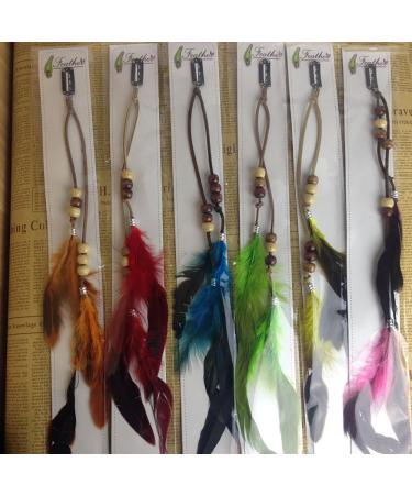 Set of 6 Handmade Boho Hippie Hair Extensions with Feather Clip Comb Hairpin Headdress DIY Accessories for Women Lady Girls - Buy Online on GoSupps.com