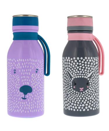 reduce Stainless Steel Hydro Pro Kids Water Bottle  14oz - Vacuum Insulated Leak Proof Water Bottle for Kids - Great for On the Go and Lunchboxes - Furry Friends Design  Purple Bear and Grey Sheep