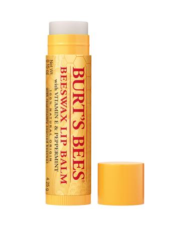 Burt's Bees Beeswax Lip Balm Lip Moisturizer With Responsibly Sourced Beeswax Tint-Free Natural Conditioning Lip Treatment 1 Tube 0.15 oz. original peppermint 0.15 Ounce (Pack of 1)