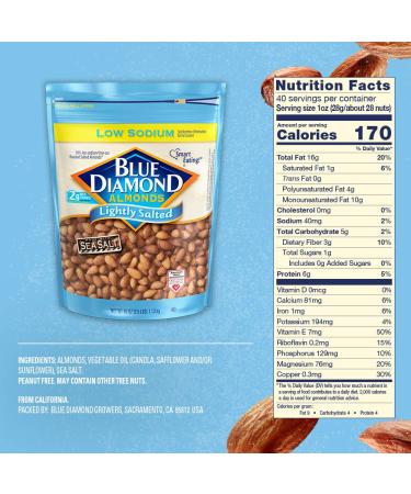 Blue Diamond Almonds Low Sodium Lightly Salted Snack Nuts 40 Oz Resealable Bag - 2.5lb Pack, Healthy & Delicious Option - Buy Online on GoSupps.com