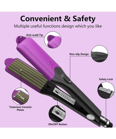 HCAH Hair Crimpers with 4 Interchangeable Plates - Adjustable Temperature Iron for Fluffy Hairstyle Waves | Purple - Buy Online on GoSupps.com