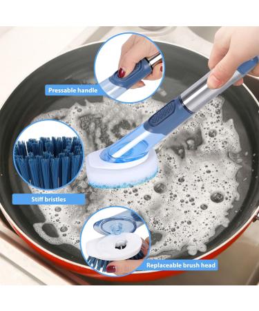 MASTERTOP Dish Scrubber Brush Set Soap Dispensing Dish Brush with 4 Multi-functional Heads & Handle Washing Up Brushes Sponge for Pot Pan Dish Sink Kitchen Cleaning - Blue - Buy Online on GoSupps.com