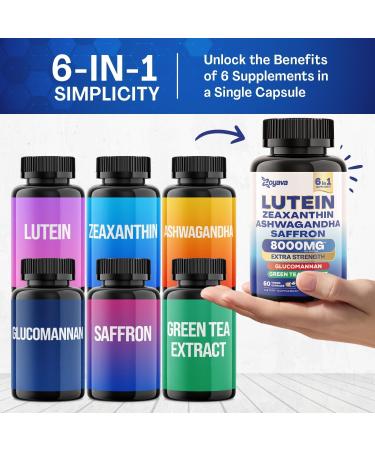 Lutein and Zeaxanthin Supplements 8000 MG Eye Vitamins with Saffron for Eye Health Supplements for Adults, Infused with Glucomannan, Ashwagandha, and Green Tea Extract Vision and Eyes Support - 2 Pack - Buy Online on GoSupps.com
