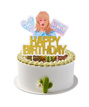 Happy Birthday Cake Topper Singer Taylor Birthday Decoration Taylor Party Decorations Gold Glitter Cake Decorations Taylor Cake Topper for Birthday Party Favors Supplies Taylor Cupcake Toppers