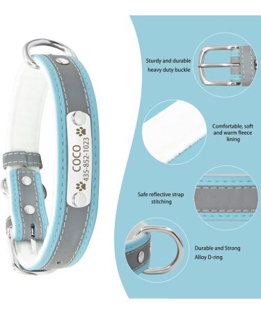 Personalized Reflective Leather Dog Collar - Engraved Name Tape for Small Medium & Large Dogs & Cats | Senristar Blue (L: 2.5cm Width 34-45cm Neck) - Buy Online on GoSupps.com