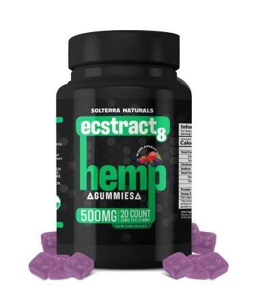 Hemp Gummies Ecstract 8 - Type Eight Hemp Extract Gummies 500 mg High Potency - 25 mg per Gummy - Stress Relief, Inflammation, Pain, Restful Sleep - 20 Count Tasty Fruity Gummy (Mixed Berry)