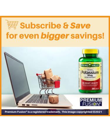 Spring Valley Potassium Supplement 99mg Caplets - 8 Month Supply - Supports Heart, Nerve, & Muscle Function - Includes Vitamin Pouch and Supplement Guide - Buy Online on GoSupps.com