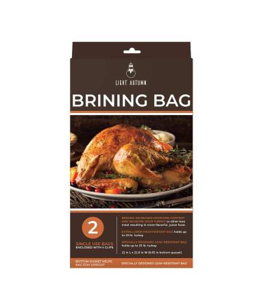 Brining Bags for Turkey - Extra Large Turkey Brine Bags (2 Pack) Size: 22"x23- Thanksgiving Day Turkey Brine Kit - Heavy Duty, Double Zipper with Sealing Clips - Hold Up To 25 lb - Brine Bag