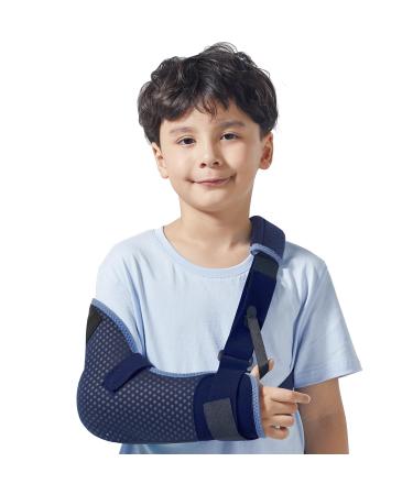Velpeau Kids Arm Sling Shoulder Immobilizer with Waist Strap -Ventilated & Breathable Support Brace for Children Boys Girls (Mesh-Blue Right XS: Bust 22.5 -26 ) X-Small Breathable Version-Kids-Right hand