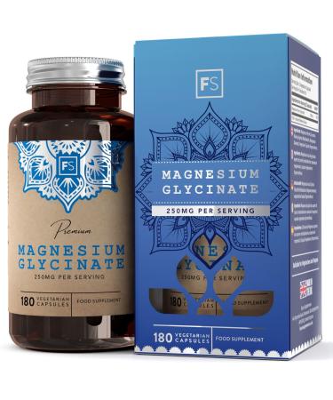 FS Magnesium Glycinate | 180 Magnesium Glycinate Supplements - 1250mg Magnesium Bisglycinate per Serving | Magnesium Glycinate High Strength Capsules | Non-GMO & Allergen Free | Made in The UK 180 Count (Pack of 1)