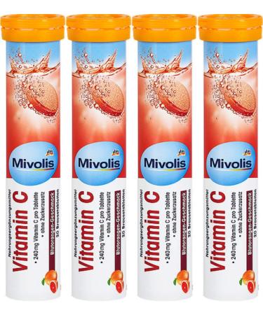 Mivolis Vitamin C effervescent Tablets - Dietary Supplements 4 Packs x 20 pcs | Germany