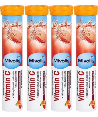 Mivolis Vitamin C effervescent Tablets - Dietary Supplements 4 Packs x 20 pcs | Germany