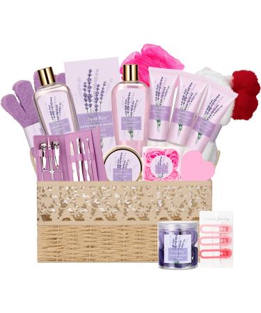 Large Spa Basket 26Pcs Spa Kit Unique Gifts for women  Mothers Day Perfect Spa Kit  Beautiful Birthday Gift Basket Relaxing Home Spa Kits  LAVENDER & HONEY Gift Set Luxurious Pampered Gift Set Ladies Body Care Spa Bath G...