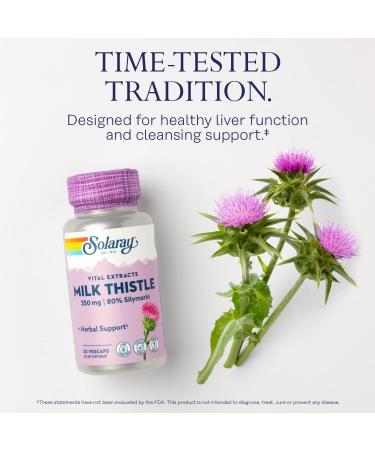 SOLARAY Milk Thistle Seed Extract 350mg | 80% Silymarin | Liver Support | Vegan | Lab Verified | 60 Day Money-Back | 30 Servings - Buy Online on GoSupps.com