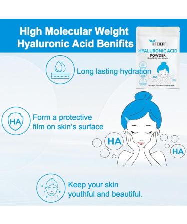 iFEiER Hyaluronic Acid Powder | High Molecular Weight Hyaluronic Acid Serum Powder | 1oz(28.3g) Cosmetics Grade | Sodium Hyaluronate | LMW HMW HA ingredient to make gel for DIY Serums - Buy Online on GoSupps.com