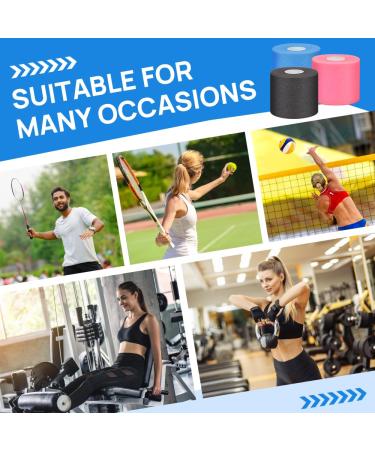JBM 3 Pieces Foam Athletic Tape | Pre Wrap Sports Tape for Ankle Wrists & Knees | 2.4 Inches x 22 Yards | Black Pink Blue - Buy Online on GoSupps.com