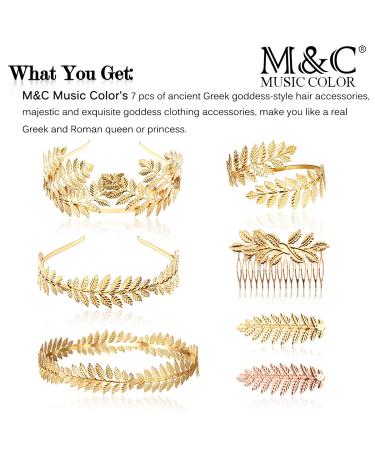 7pcs Greek Goddess Leaf Headband Set - Laurel Leaves Crown, Gold Leaf Branch Crown, Romantic Grecian Hairpiece - Ideal for Bridal or Costume Accessories - Buy Online on GoSupps.com