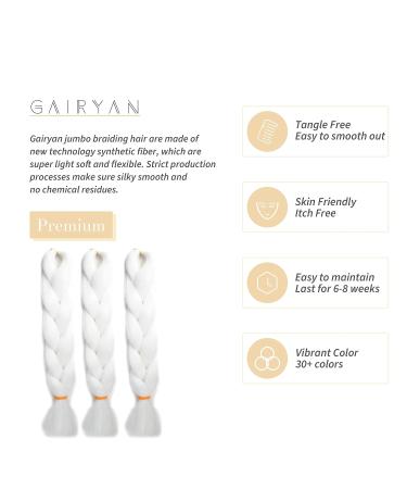 Gairyan Jumbo Braids Extensions - 100g Ombre Synthetic Braiding Hair 60cm White Afro Braids for Box Crochet - International Shipping Available - Buy Online on GoSupps.com