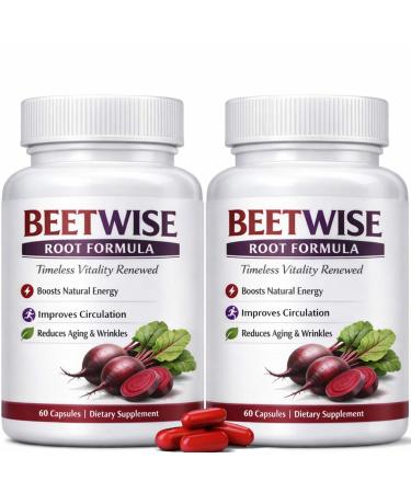Tufonra Beetwise Root Formula | Cold Pressed - Beetroot Supplement Organic Vegan-Friendly Non-GMO 60 Capsules (2 Bottles)