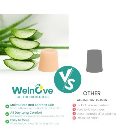 Welnove Pinky Toe Sleeves - 12-Pack Aloe Vera Silicone Protectors for Corns Calluses & Blisters - Soft Gel Cushions for Pain Relief (XSmall Beige - Buy Online on GoSupps.com