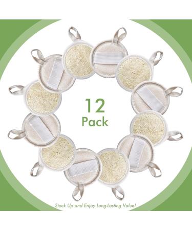Natural Loofah Face Exfoliating Scrubber - 12 Pcs Organic Shower Pads for Smooth Glowing Skin - Men's & Women's Facial Cleansing Massage Brush - Buy Online on GoSupps.com