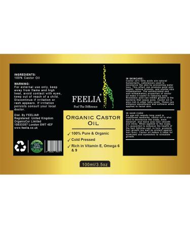 Feelia - Organic Castor Oil - Cold Pressed - Rich in Vitamin E Omega 6 & 9-100% Pure & Organic -100ml - Buy Online on GoSupps.com