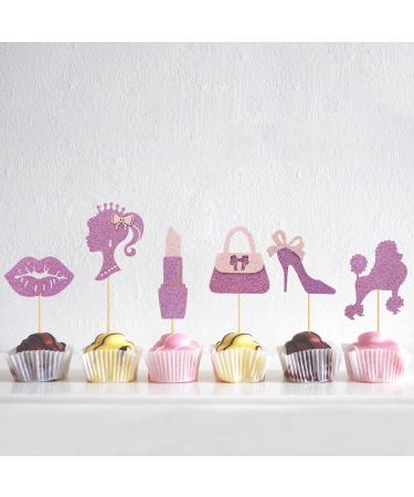 UXYOKM 24 Pcs Princess Cupcake Toppers Pink Glitter High Heel Lipstick Bow Tie Handbag Cupcake Picks Wedding Bridal Shower Girls Birthday Party Cake Decorations Supplies - Buy Online on GoSupps.com