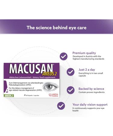Macusan AREDS2 Formula - Intensive Therapy for AMD with Lutein, Zeaxanthin, Vitamins | 60 Tablets - Buy Online on GoSupps.com