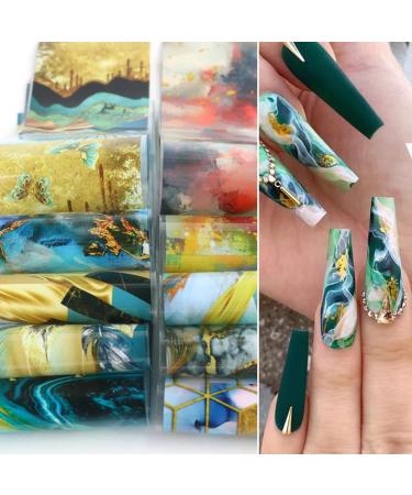 10 Sheets Marble Nail Art Foils Transfer Stickers Nail Art Supplies Foil Transfers Decals Marble Nail Foil Adhesive Holographic Starry Sky Paper Nail Art Design for Women Girls Nail Art Decoration