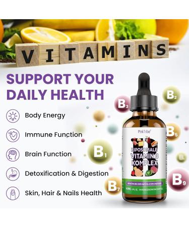 Liposomal Vitamin B Complex High-Dose Drops - 60ml | Vegan No Additives Supports Nervous & Immune System | 5-Pack - Buy Online on GoSupps.com