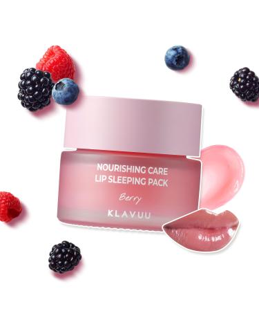 Klavuu Lip Mask Sleeping Pack (0.7oz) Overnight Deep Hydrating Korean Lip Balm Treatment for Very Dry Chapped Lips | Lip Lightening & Plumping with Instant Hydration | Gentle Exfoliating (Berry)
